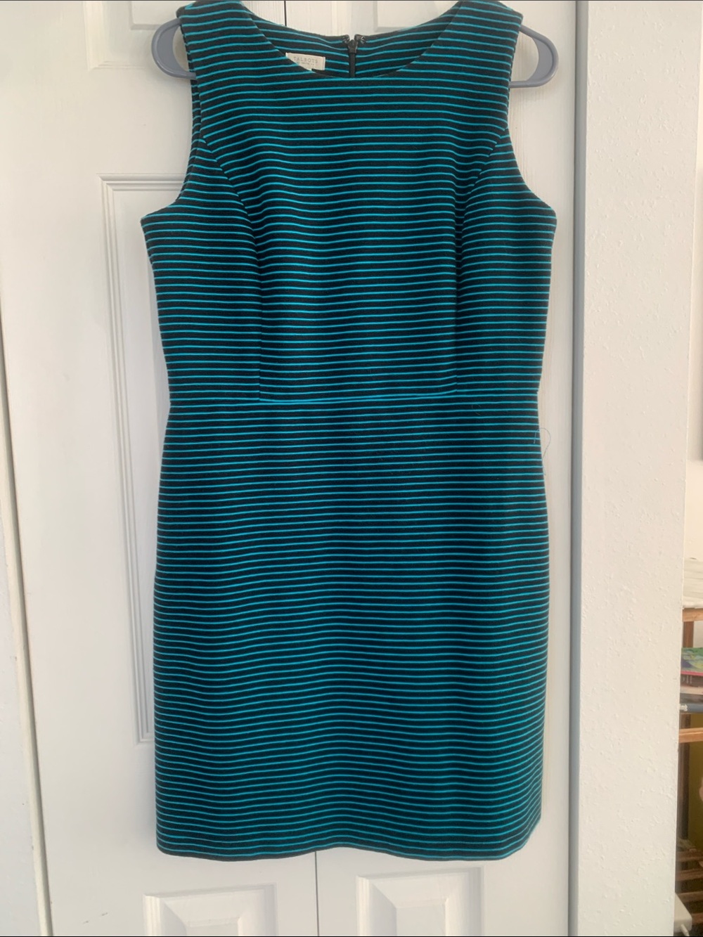 Talbots Teal and Black Striped Sleeveless Sheath Dress